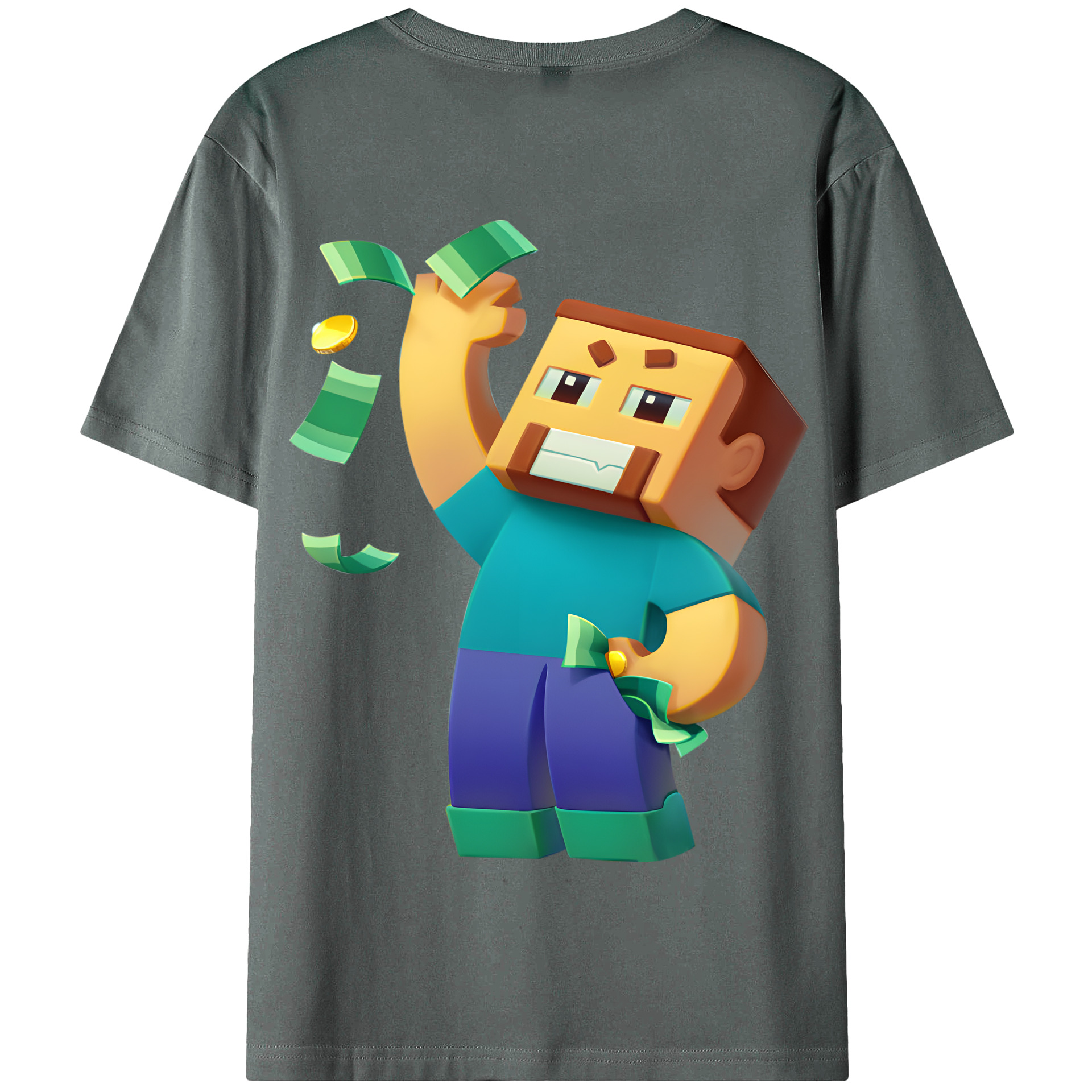 （画像用） マインクラフト ブロックの世界 Minecraft MC Block world 綿100％半袖Tシャツ（背面プリント）